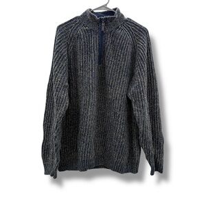 Cabela's Blue & Cream Chunky Ribbed Knit Long Sleeve 1/4 Zip Pullover Sweater XL